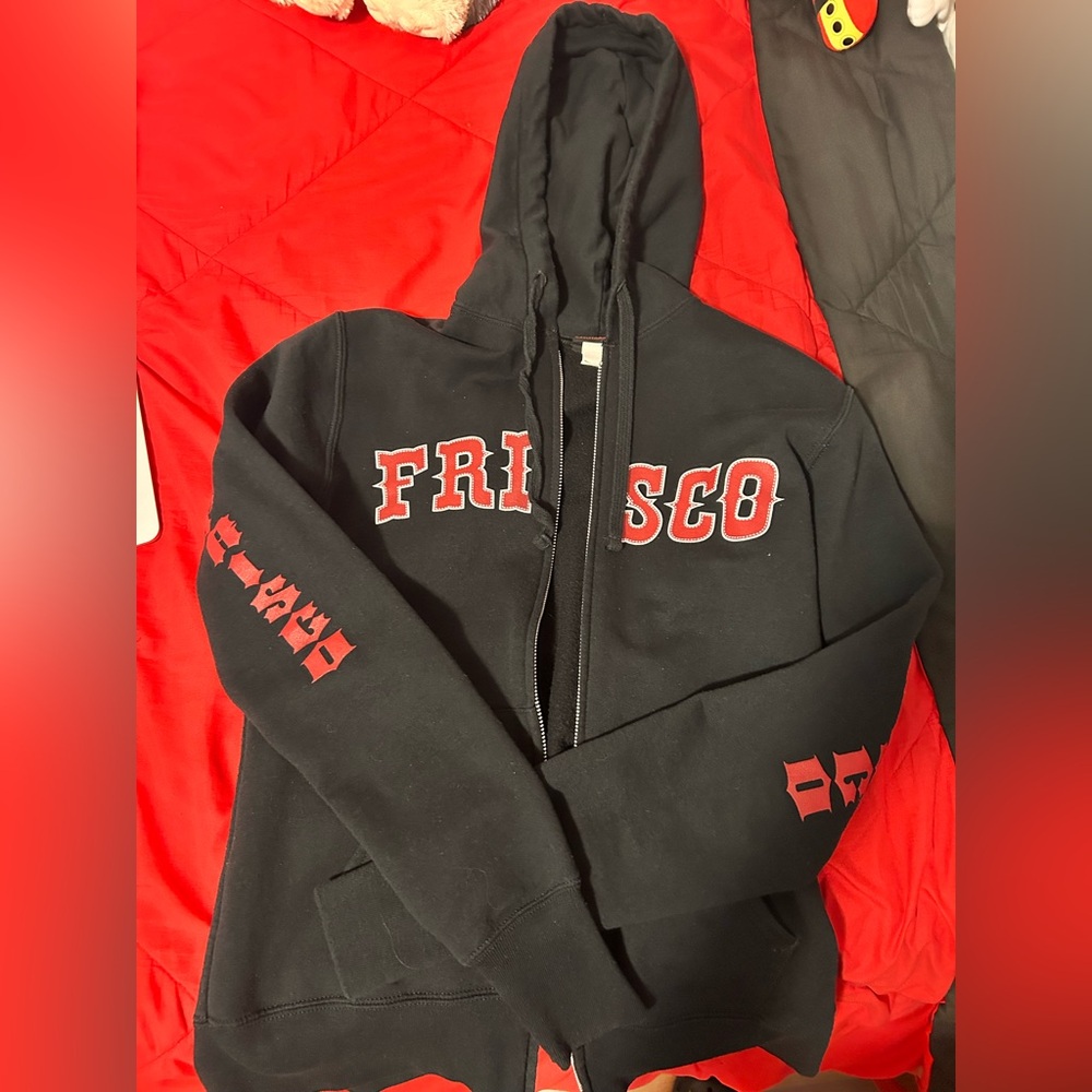 Black Frisco Hoodie with Red Accents